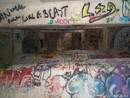 The second grille room was covered in graff